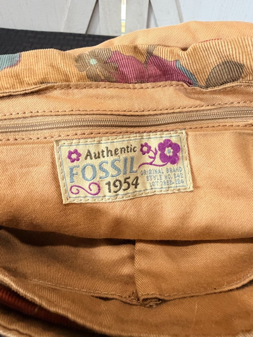 Fossil Floral Corduroy Messenger Crossbody Bag Boho Y2K Charm Purse - Picture 11 of 13